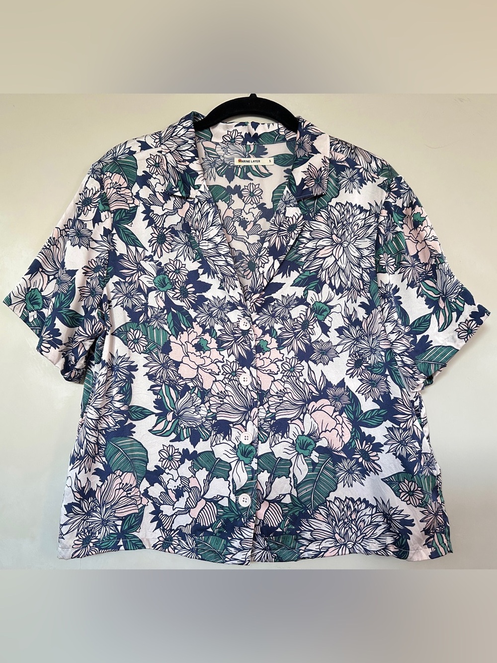 Marine Layer Washable Silk Top in Pearl Tropical Floral Print Small